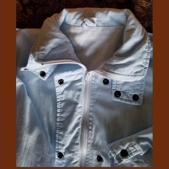 Rare, vintage 80s, pale blue, cotton jacket, epaulets, pockets, from England - Picture 5 of 8